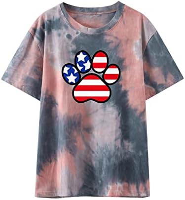 Jиоафа женска американска маичка со маица Патриотски кошули 4 -ти јули кошула лето кратки ракави starsвезди ленти врвни маички