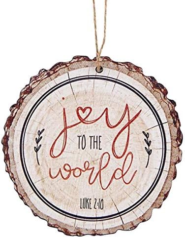 Радост на светот Лука 2:10 Печатен украс за елка од дрво од дрво, 3 1/2 инч