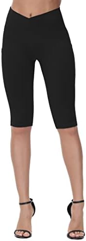 Women'sенски тренинг со должина на коленото, хеланки за вкрстени половини со јога панталони со џебови