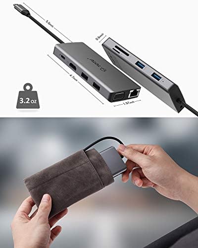 USB C Центар, Тип C Центар, Totu 11-во-1 Адаптер Со Ethernet, 4K USB C ДО HDMI, VGA, 2 USB3. 0 2 USB2. 0, Микро Sd/TF Читач