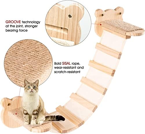Рачно Изработени Дрвени Чекори За Ѕид На Мачки, Монтирање На Ѕид Мачка Седалото Мачка Алпинист Дрво Полица Мачка Мост Скала
