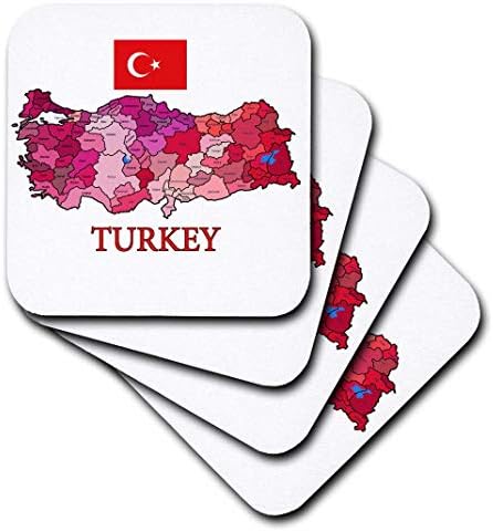 3dRose CST_178766_3 Мапа &засилувач; Знаме На Турција Со Провинции Означени &засилувач; Обоени. Керамички Плочки Подлоги,
