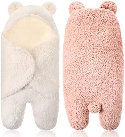 2 парчиња новородени плишани ќебиња со треска слатка бебешка качулка, плишана мечка, приемна торба за спиење, топла и мека обвивка