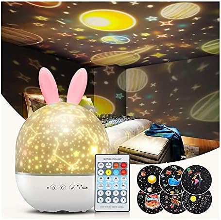 Проектор за ноќно светло на starвезда за деца, бебешка ноќна ламба со MusicBox, 360 ° Ротација расадник ноќно светло за бебе,