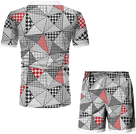 Менс летни патеки поставува редовно вклопување v врат 2 парчиња Поло облеки за мажи во боја блок патент мускулен кошула и кратки