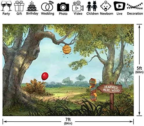 Yriujul 7x5ft ткаенина Hunny Cartoon Spring Forest Photography Заднини стотини мед мечка позадина пчела Акре црвен балон дрво