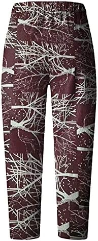 ПАНТАЛОНИ ЗА Плажа АЈХОУ За Жени 2023 Жени Лесни Печатени Ленени Капри Панталони Со Џебови Исечени Лабави Панталони