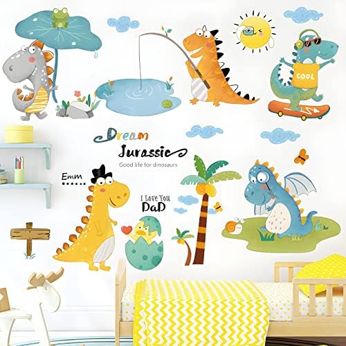 Цртан Филм Диносаурус Ѕид Налепници Риболов Т-Рекс НАПРАВИ САМ Ѕид Налепници За Момчиња Детска Соба Спална Соба Бебе Расадник