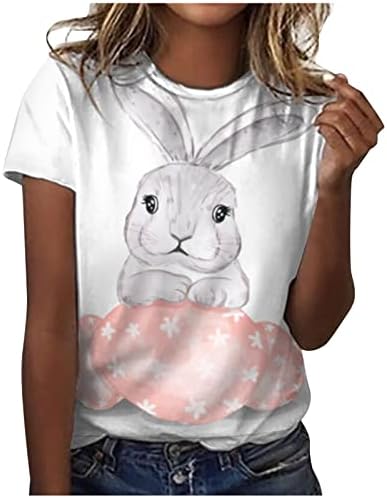 Симпатична зајак графичка мета за жени моден летен случајчки екипаж краток ракав Велигденски кошули Топ