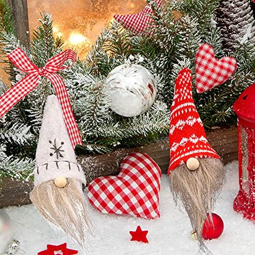 Божиќно дрво што виси гноми украс - 6 парчиња шведски рачно изработени кадифни гноми Санта елф за празник новогодишна елка камин