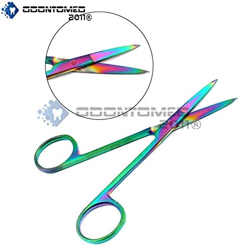 ОДОНТОМЕД2011 сет од 2 мулти титаниум боја Виножито ирис ножици 4.5 директен и заоблен ножици на бојата на виножитото од не'рѓосувачки