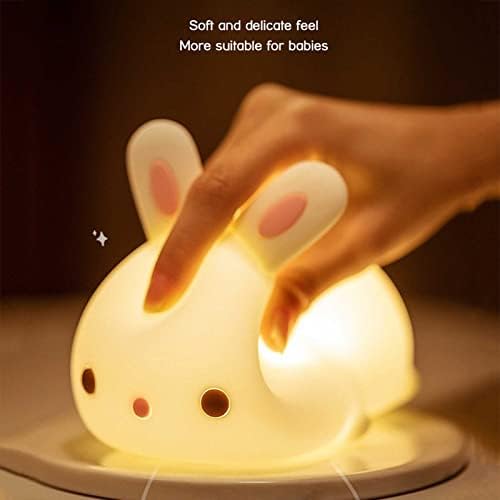 Xianfei зајак силиконски ноќно светло, USB полнење на детски разнобојни светла за спиење, преносна ламба за кревети за зајаче