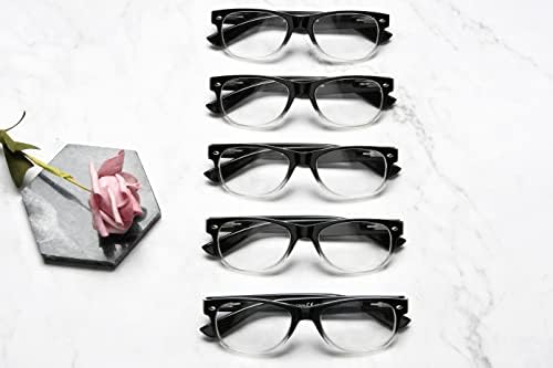 Очила за читање на очите на 80-тите за жени 5 пакувања Читачи на црно-чиста рамка +3,00
